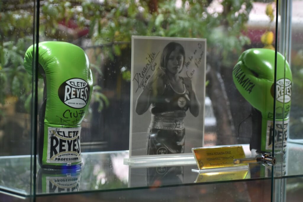 Foto con los guantes de una boxeadora.